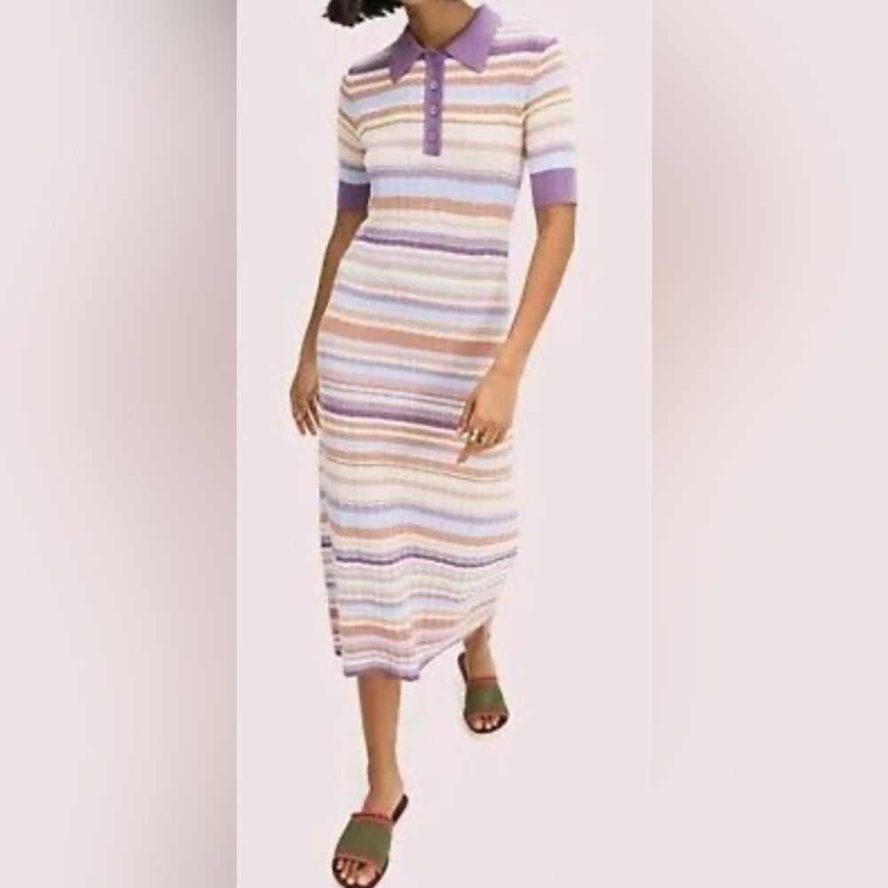 Kate Spade New York Multi Stripe‎ Polo KNIT Midi Dress, Size L